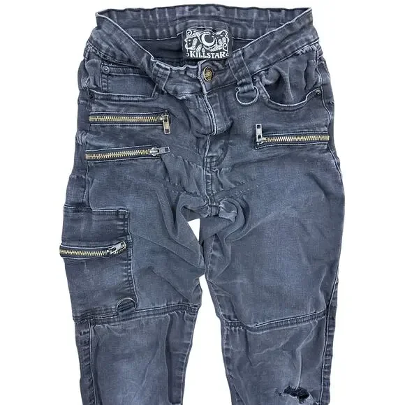 Kill star Black jeans goth tech zipper jogger thrashed punk grunge 24x30 emo - Picture 2 of 8